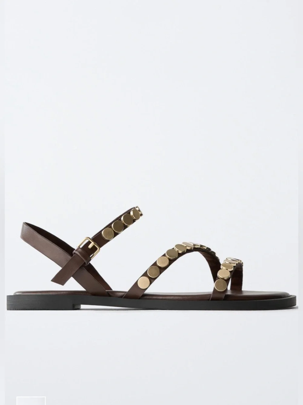 Zara Studded Strappy Sandals in Brown w/ Gold Rivets size 8 BRAND NEW never worn - Picture 2 of 6